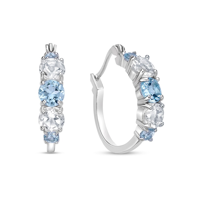 Main Image 3 of Sky Blue and White Topaz Alternating Graduated Five Stone Huggie Hoop Earrings in Sterling Silver