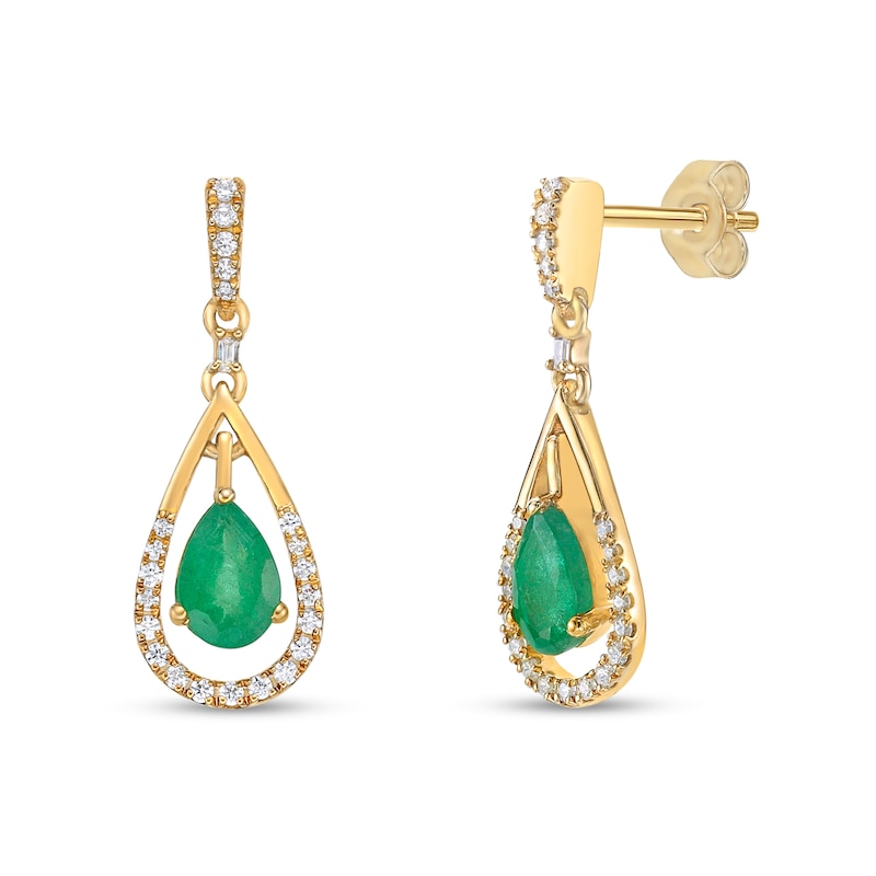 Pear-Shaped Emerald Dangle and 1/6 CT. T.W. Diamond Open Frame Drop ...