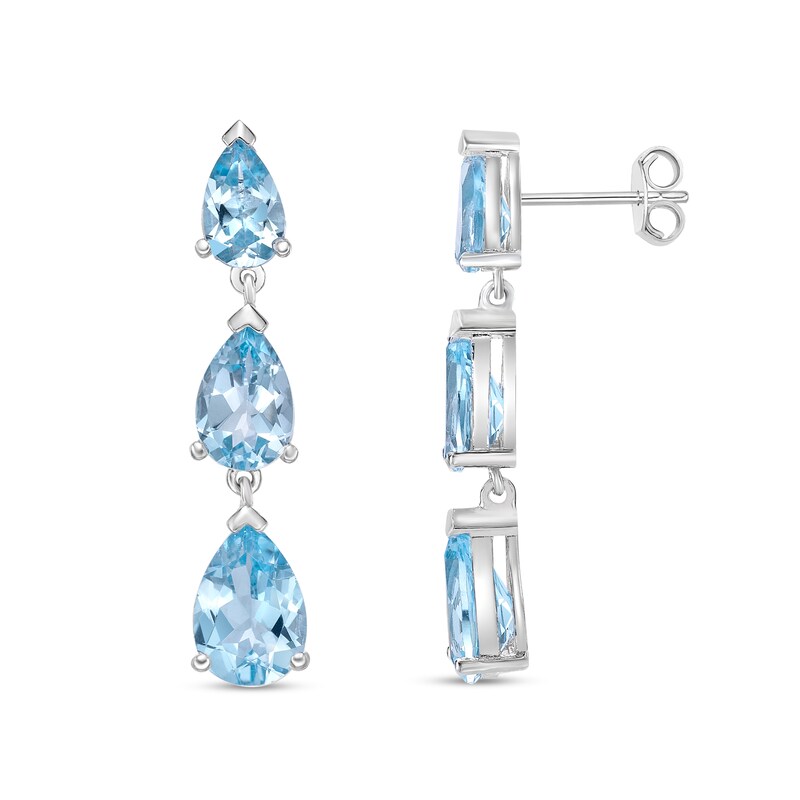 Main Image 2 of Pear-Shaped Sky Blue Topaz Graduated Triple Drop Earrings in Sterling Silver