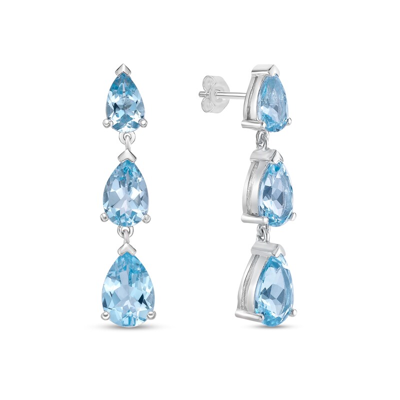 Main Image 3 of Pear-Shaped Sky Blue Topaz Graduated Triple Drop Earrings in Sterling Silver