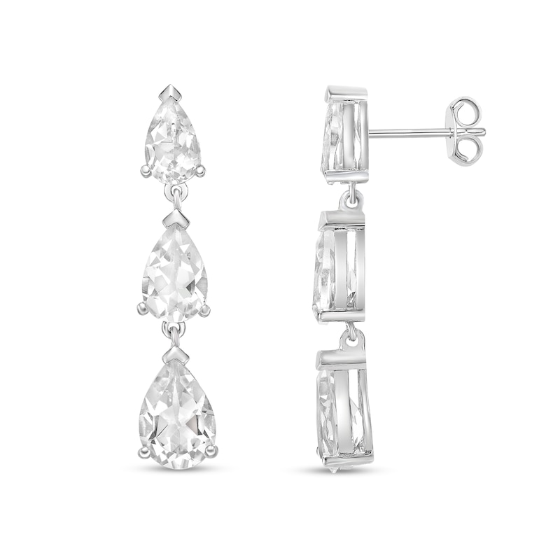 Main Image 2 of Pear-Shaped White Topaz Graduated Triple Drop Earrings in Sterling Silver