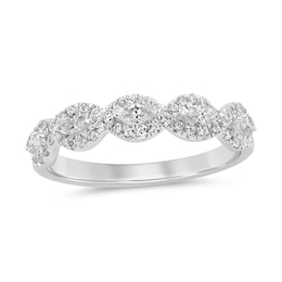 1/2 CT. T.W Marquise Diamond Twist Frame Five Stone Anniversary Band in 14K White Gold