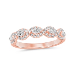 1/2 CT. T.W Marquise Diamond Twist Frame Five Stone Anniversary Band in 14K Rose Gold