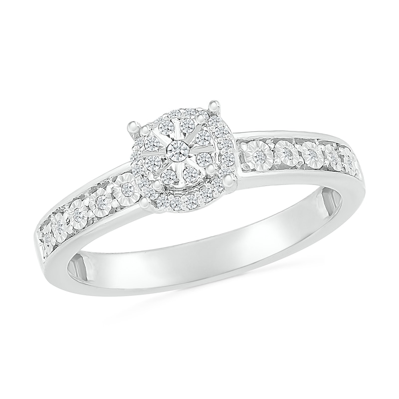 Main Image 3 of 1/6 CT. T.W. Multi-Diamond Frame Channel Bridal Set in Sterling Silver