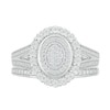 Thumbnail Image 3 of 1/4 CT. T.W. Oval Multi-Diamond Double Frame Split Shank Bridal Set in Sterling Silver