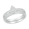 Thumbnail Image 1 of 1/4 CT. T.W. Pear-Shaped Multi-Diamond Frame Tapered Shank Bridal Set in Sterling Silver