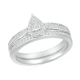 1/4 CT. T.W. Pear-Shaped Multi-Diamond Frame Tapered Shank Bridal Set in Sterling Silver