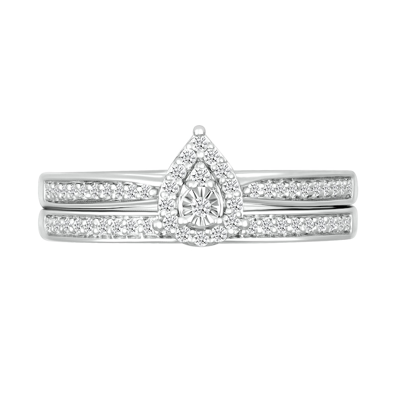 Main Image 3 of 1/4 CT. T.W. Pear-Shaped Multi-Diamond Frame Tapered Shank Bridal Set in Sterling Silver