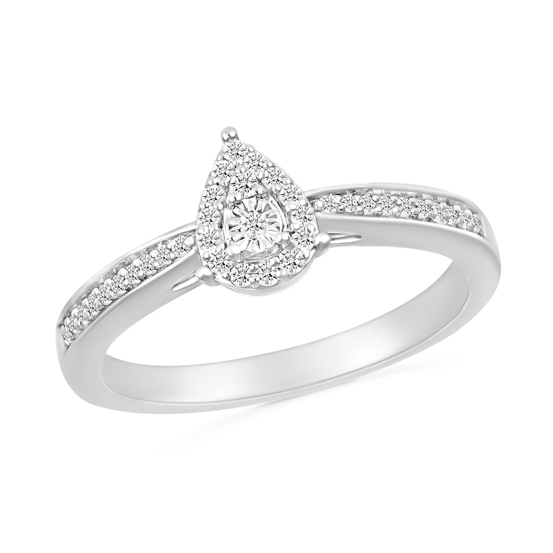 Main Image 4 of 1/4 CT. T.W. Pear-Shaped Multi-Diamond Frame Tapered Shank Bridal Set in Sterling Silver