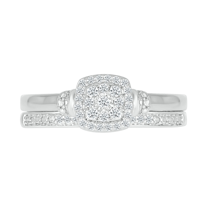 1/5 CT. T.W. Cushion-Shaped Multi-Diamond Frame Double Collar Bridal Set in Sterling Silver