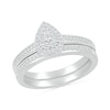 Thumbnail Image 1 of 1/3 CT. T.W. Pear-Shaped Multi-Diamond Frame Bridal Set in Sterling Silver