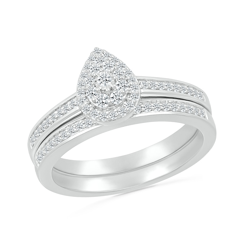 Main Image 1 of 1/3 CT. T.W. Pear-Shaped Multi-Diamond Frame Bridal Set in Sterling Silver