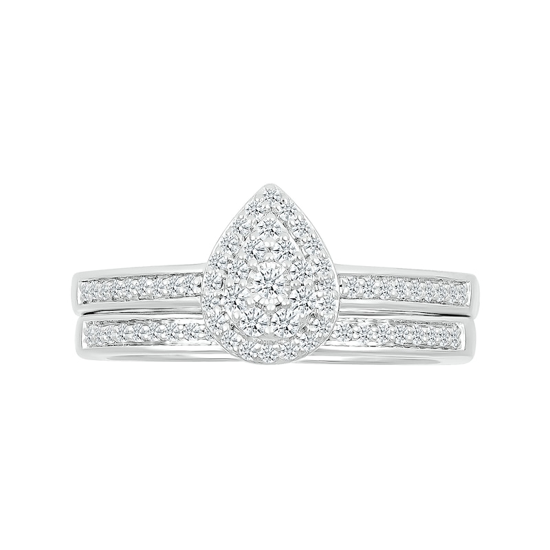 Main Image 3 of 1/3 CT. T.W. Pear-Shaped Multi-Diamond Frame Bridal Set in Sterling Silver