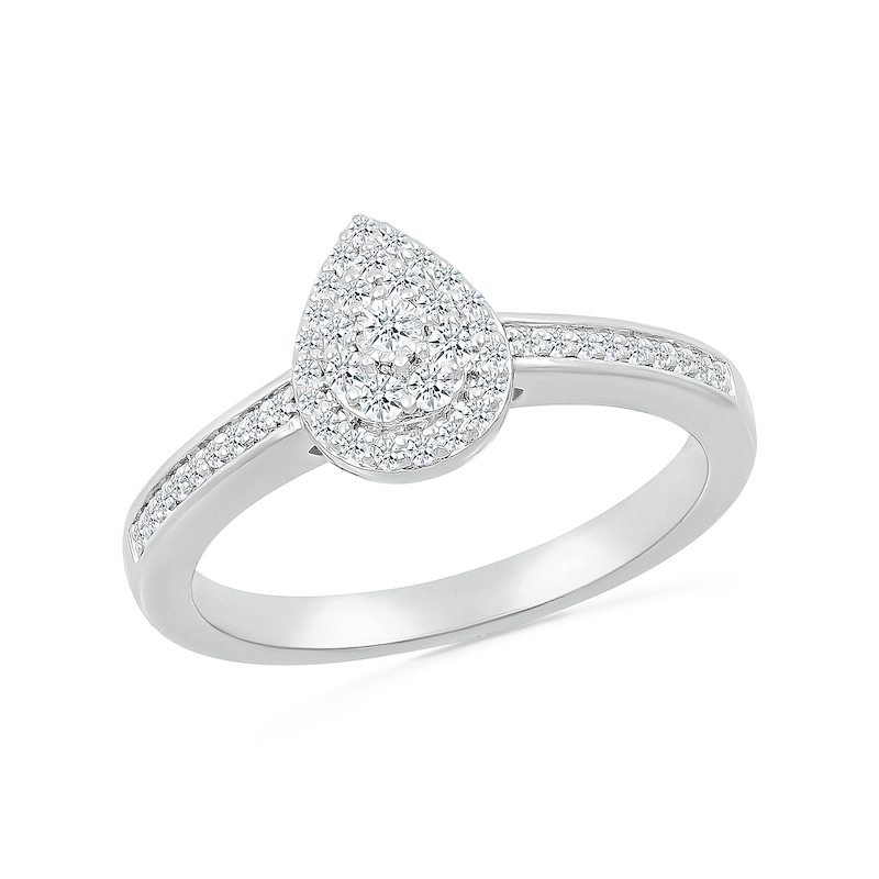 Main Image 4 of 1/3 CT. T.W. Pear-Shaped Multi-Diamond Frame Bridal Set in Sterling Silver