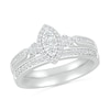 Thumbnail Image 1 of 1/3 CT. T.W. Marquise-Shaped Multi-Diamond Frame Tri-Sides Loop Shank Bridal Set in Sterling Silver