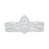 Thumbnail Image 3 of 1/3 CT. T.W. Marquise-Shaped Multi-Diamond Frame Tri-Sides Loop Shank Bridal Set in Sterling Silver