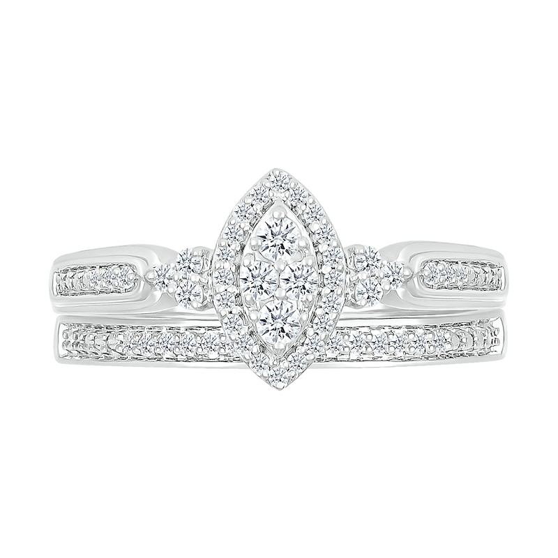 Main Image 3 of 1/3 CT. T.W. Marquise-Shaped Multi-Diamond Frame Tri-Sides Loop Shank Bridal Set in Sterling Silver