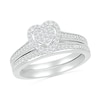 Thumbnail Image 1 of 1/4 CT. T.W. Heart-Shaped Multi-Diamond Frame Bridal Set in Sterling Silver