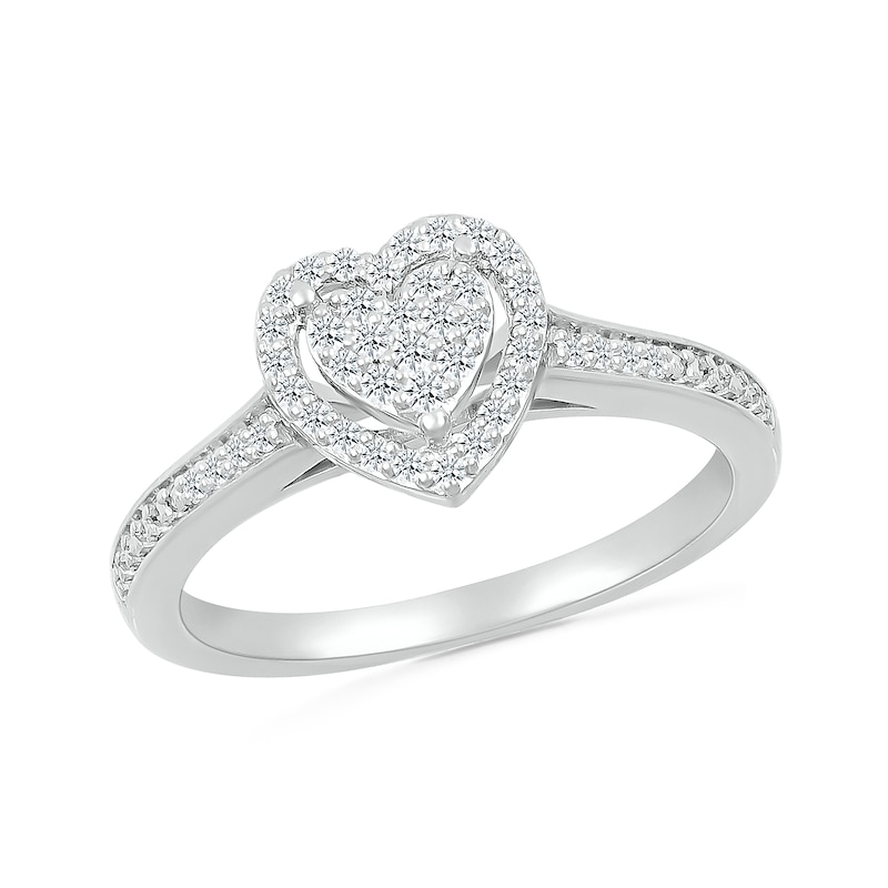 Main Image 4 of 1/4 CT. T.W. Heart-Shaped Multi-Diamond Frame Bridal Set in Sterling Silver