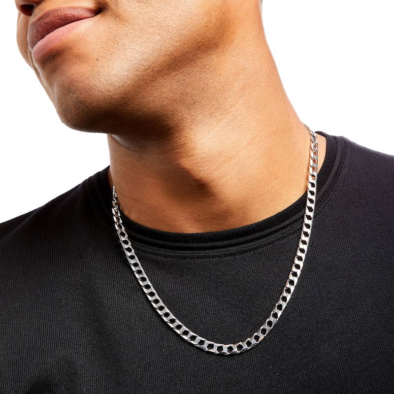 Men's 6.2mm Diamond-Cut Solid Curb Chain Necklace in Sterling Silver - 22