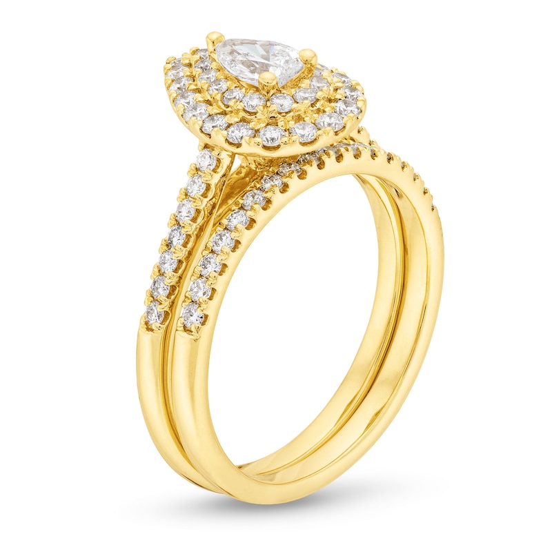 Main Image 3 of 1 CT. T.W. Pear-Shaped Diamond Double Teardrop Frame Bridal Set in 14K Gold (I/I1)