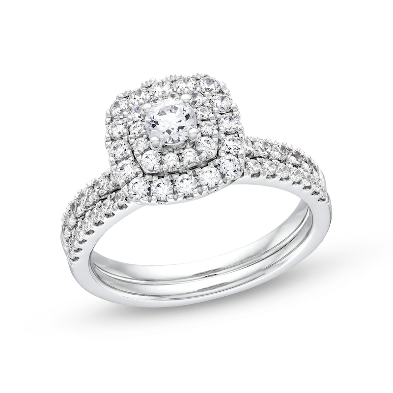 Main Image 1 of 1 CT. T.W. Diamond Double Row Cushion Frame Bridal Set in 14K White Gold (I/I2)