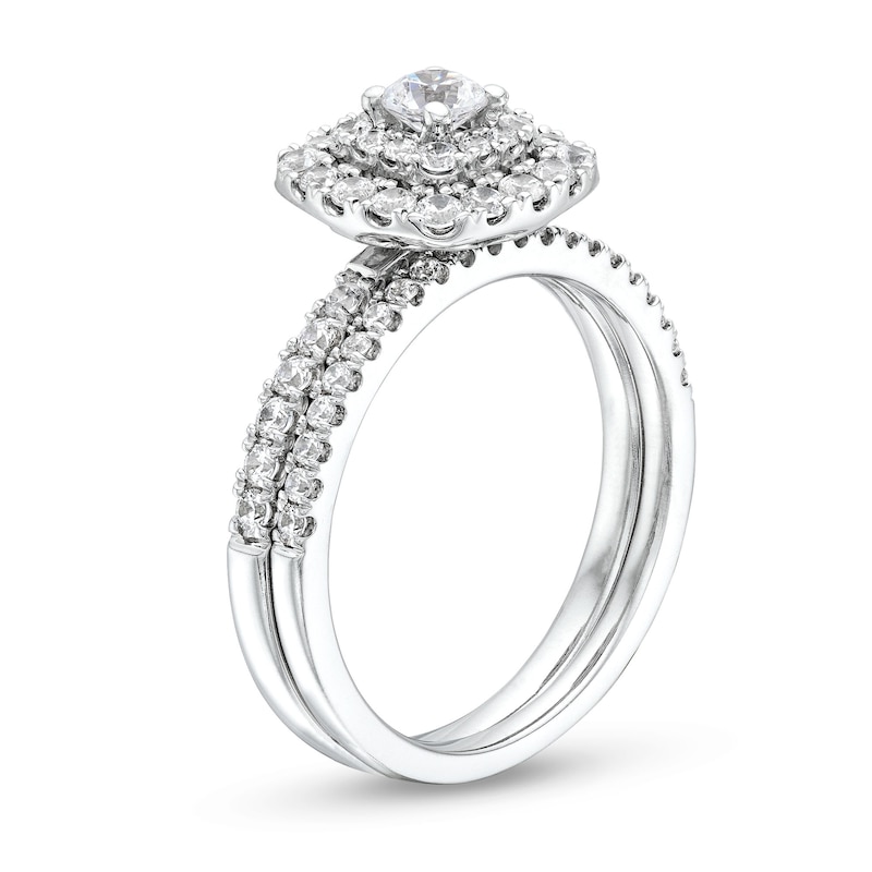 Main Image 3 of 1 CT. T.W. Diamond Double Row Cushion Frame Bridal Set in 14K White Gold (I/I2)