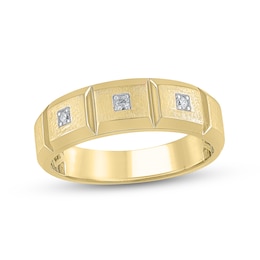 Men's 1/20 CT. T.W. Diamond Trio Satin-Finish Block Pattern Band in 10K Gold