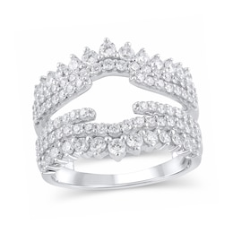 1-1/2 CT. T.W. Diamond Triple Row Crown Contour Cathedral Solitaire Enhancer in 14K White Gold