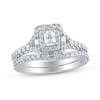 Thumbnail Image 1 of 1 CT. T.W. Emerald-Cut Diamond Double Compass Frame Split Shank Bridal Set in 14K White Gold