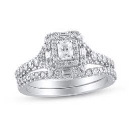 1 CT. T.W. Emerald-Cut Diamond Double Compass Frame Split Shank Bridal Set in 14K White Gold