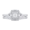 Thumbnail Image 2 of 1 CT. T.W. Emerald-Cut Diamond Double Compass Frame Split Shank Bridal Set in 14K White Gold