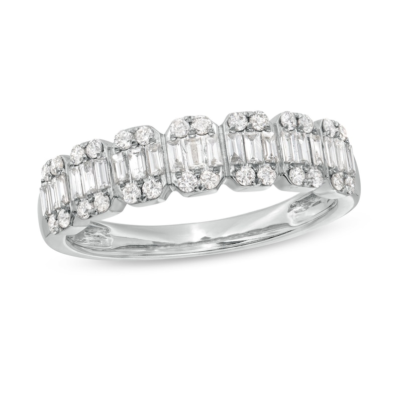 Main Image 1 of 1/2 CT. T.W. Emerald Multi-Diamond Seven Stone Band in 10K White Gold