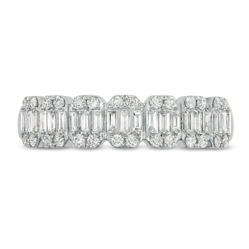 Main Image 4 of 1/2 CT. T.W. Emerald Multi-Diamond Seven Stone Band in 10K White Gold