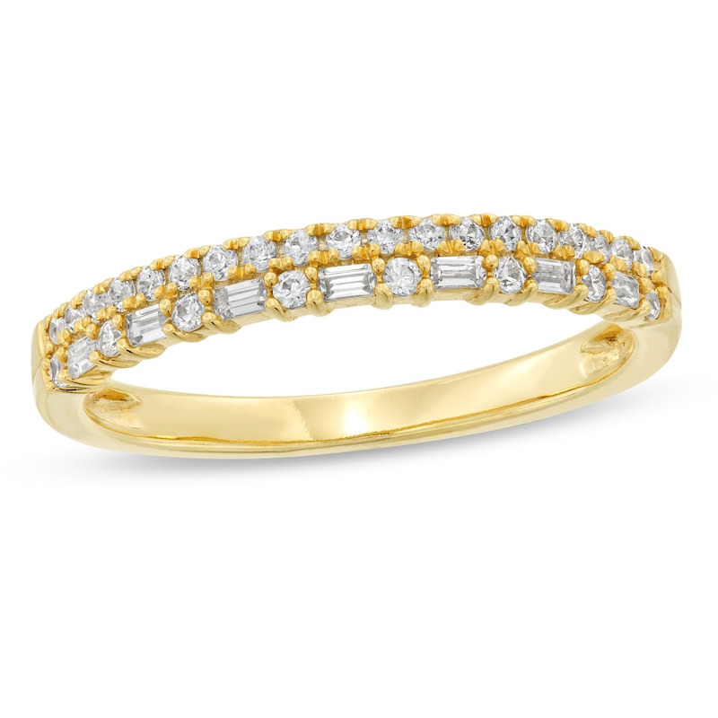 Alternating 1/4 CT. T.W. Baguette-Cut and Round Diamond Double Row Band in 10K Gold