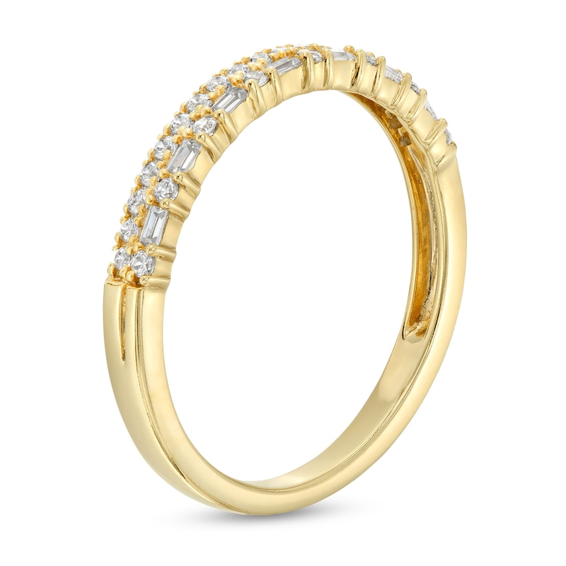 Alternating 1/4 CT. T.W. Baguette-Cut and Round Diamond Double Row Band in 10K Gold