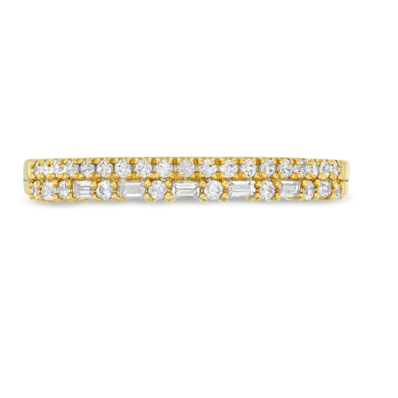 Alternating 1/4 CT. T.W. Baguette-Cut and Round Diamond Double Row Band in 10K Gold