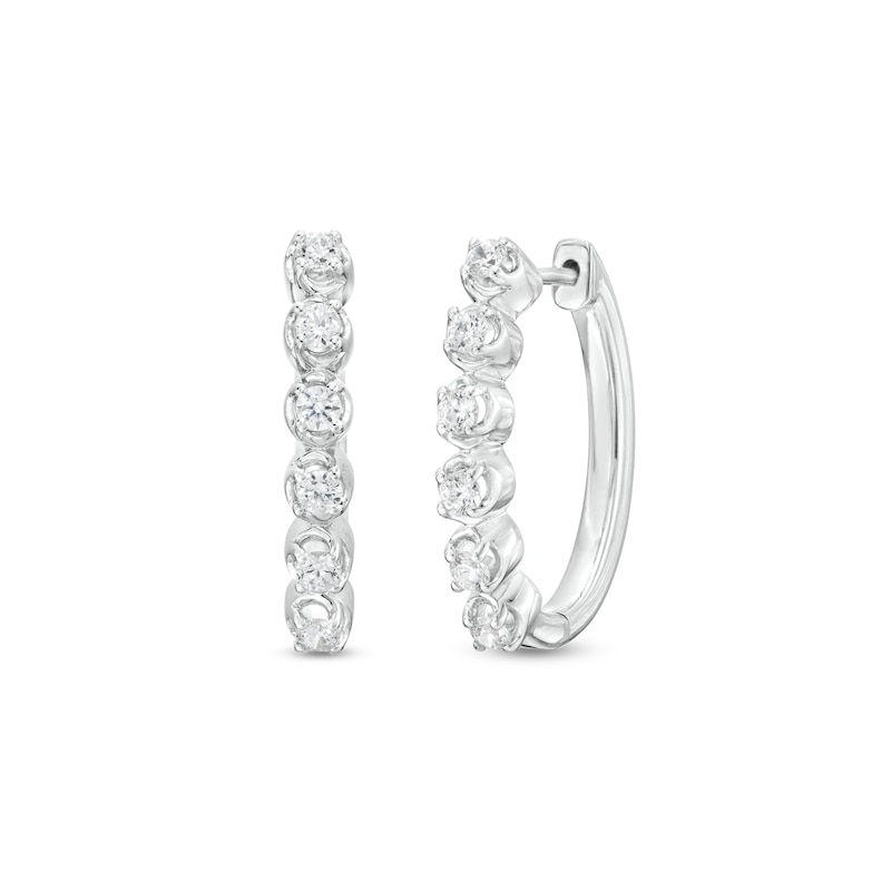 Main Image 1 of 1/2 CT. T.W. Diamond Six Stone Hoop Earrings in Sterling Silver