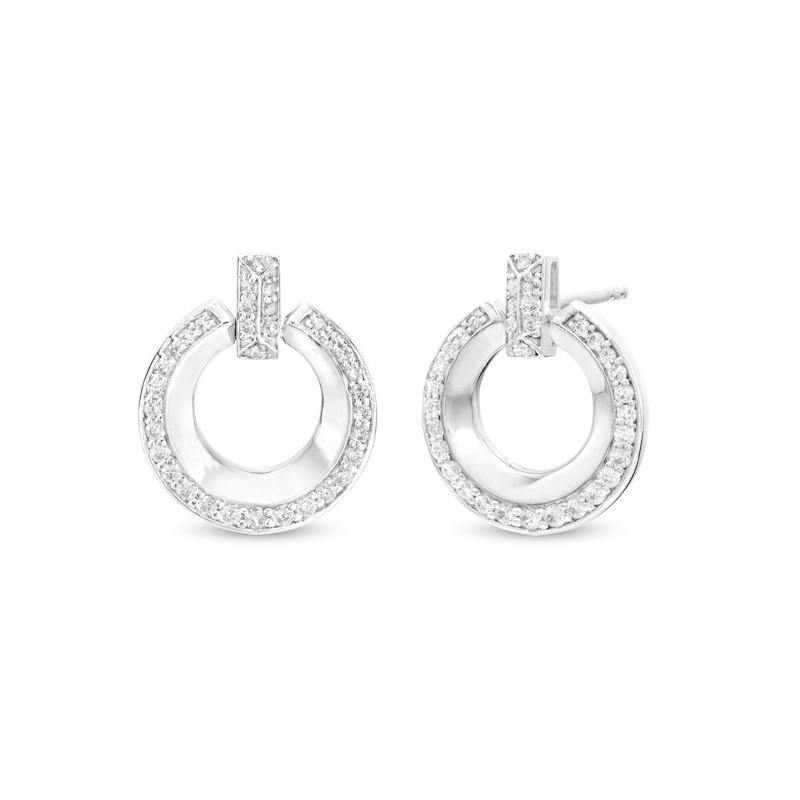 Main Image 1 of 1/3 CT. T.W. Diamond Circle Doorknocker Drop Earrings in Sterling Silver