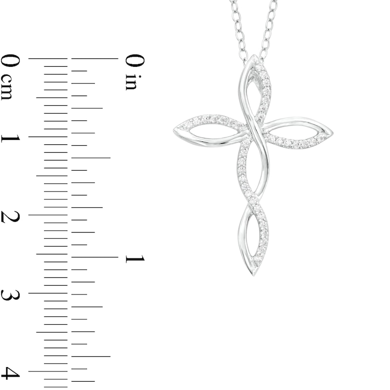 Main Image 3 of 1/6 CT. T.W. Diamond Twist Ribbon Cross Pendant in Sterling Silver