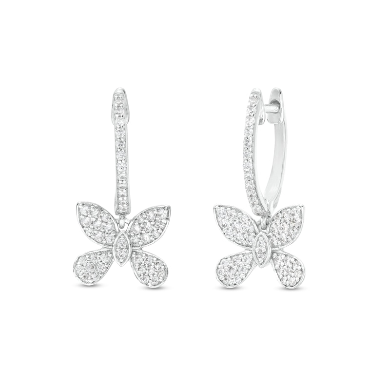 Main Image 1 of 1/3 CT. T.W. Diamond Butterfly Drop Earrings in Sterling Silver