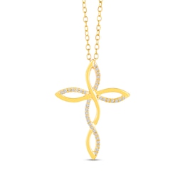 1/6 CT. T.W. Diamond Twist Ribbon Cross Pendant in Sterling Silver with 14K Gold Plate