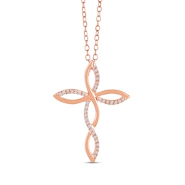 1/6 CT. T.W. Diamond Twist Ribbon Cross Pendant in Sterling Silver with 14K Rose Gold Plate