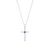 Thumbnail Image 1 of Blue Sapphire and 1/4 CT. T.W. Diamond Cross Pendant in Sterling Silver