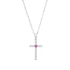 Thumbnail Image 1 of Ruby and 1/4 CT. T.W. Diamond Cross Pendant in Sterling Silver