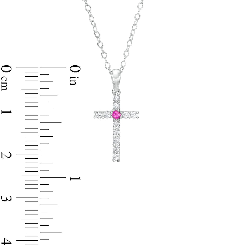 Main Image 3 of Ruby and 1/4 CT. T.W. Diamond Cross Pendant in Sterling Silver