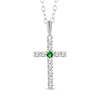 Thumbnail Image 1 of Emerald and 1/4 CT. T.W. Diamond Cross Pendant in Sterling Silver