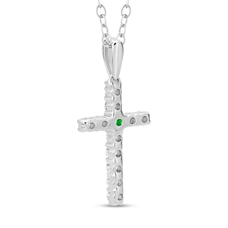 Main Image 2 of Emerald and 1/4 CT. T.W. Diamond Cross Pendant in Sterling Silver