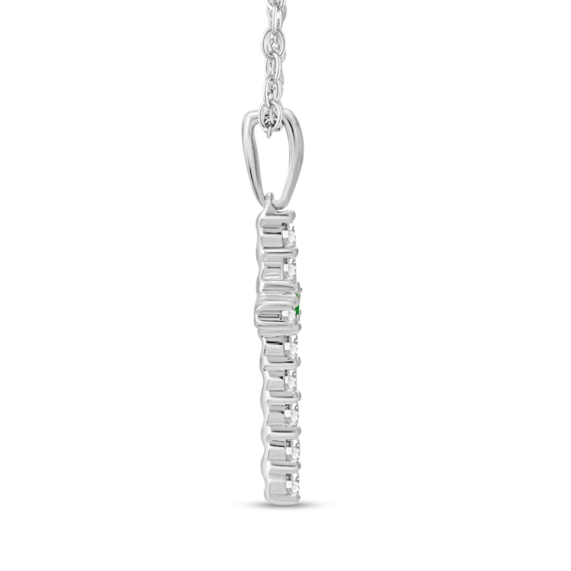 Main Image 3 of Emerald and 1/4 CT. T.W. Diamond Cross Pendant in Sterling Silver