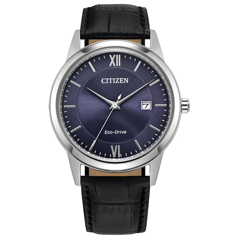 Main Image 1 of Men’s Citizen Eco-Drive® Classic Black Leather Strap Watch with Blue Dial (Model: AW1780-09L)